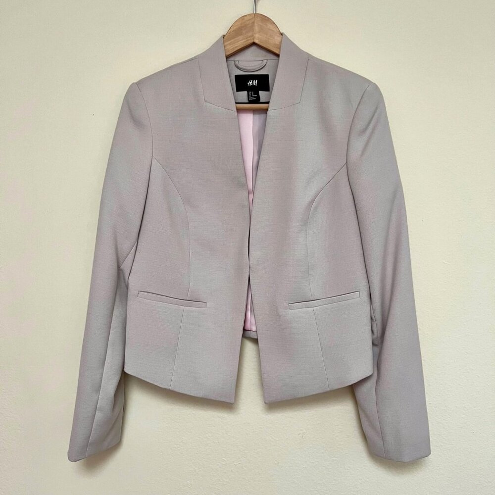 H&M Long Sleeve Light Beige Taupe Cropped Blazer Size 12 - Picture 2 of 10